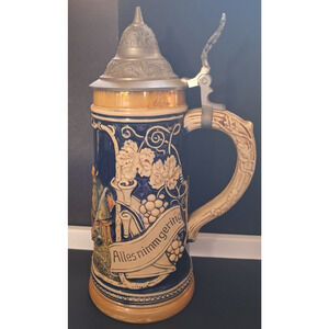 Vtg MCM Marzi & Remy 2863 Dog Fox Hunt Old Tankard Beer Stein Germany Pewter Lid